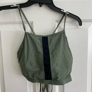 Green and White High Neck and High Waisted Matching Bikini Set